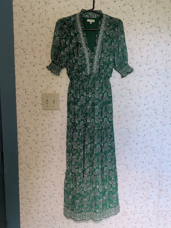 Max Studio Dresses & Skirts - Max Studio Dress S Green Floral Maxi Smocked Tiered Wedding Guest Boho Fairy
